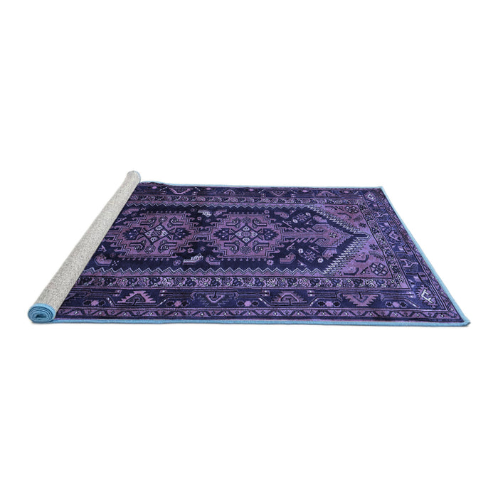 Sideview of Machine Washable Persian Blue Traditional Rug, wshtr690blu
