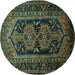 Round Persian Turquoise Traditional Rug, tr690turq