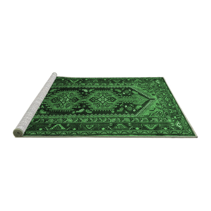 Sideview of Machine Washable Persian Emerald Green Traditional Area Rugs, wshtr690emgrn