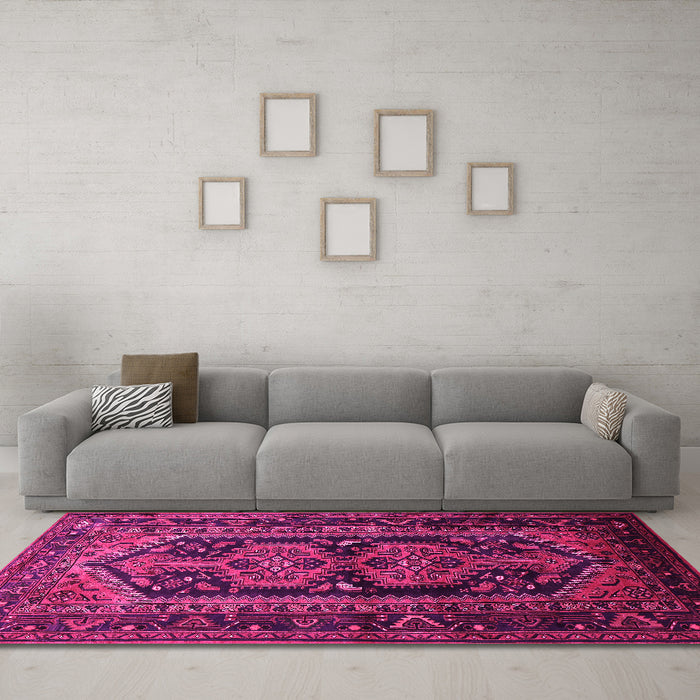 Machine Washable Persian Pink Traditional Rug in a Living Room, wshtr690pnk