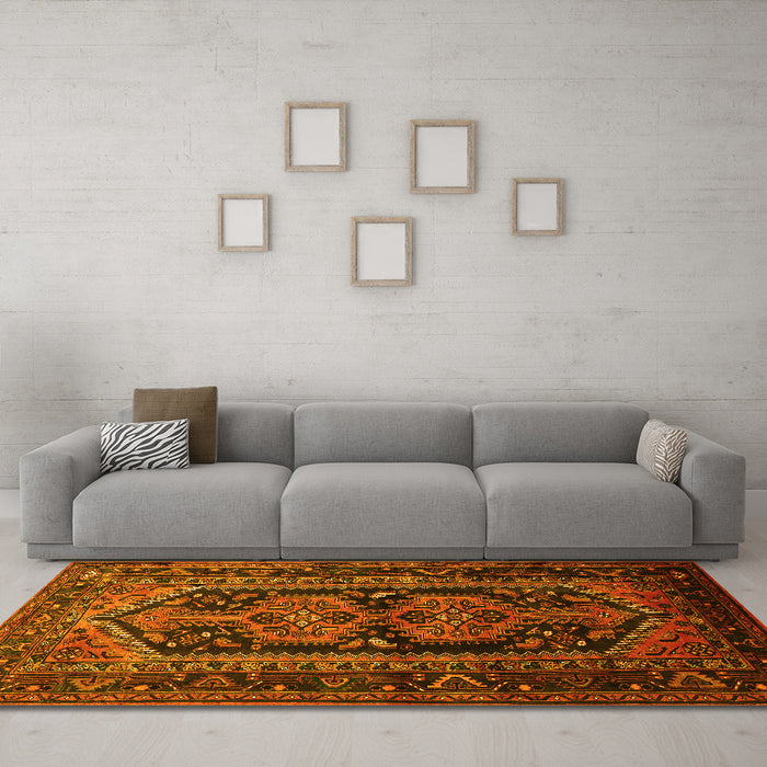 Machine Washable Persian Yellow Traditional Rug in a Living Room, wshtr690yw