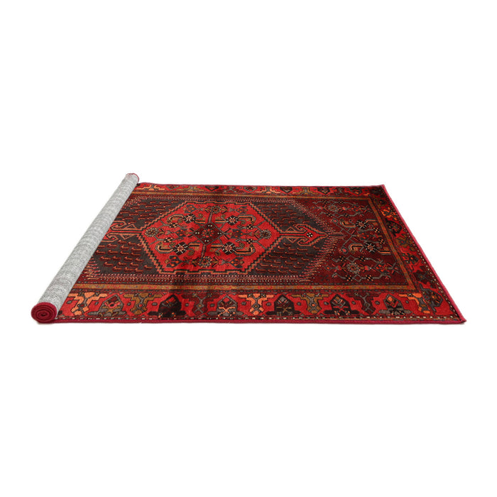 Sideview of Machine Washable Traditional Brown Red Rug, wshtr691
