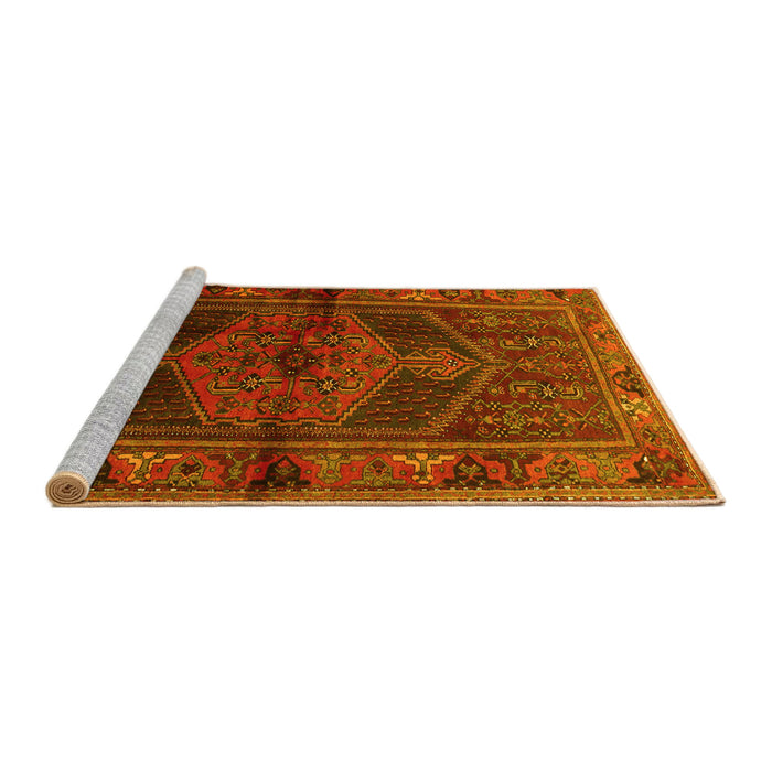 Sideview of Machine Washable Persian Yellow Traditional Rug, wshtr691yw