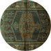 Round Persian Turquoise Traditional Rug, tr691turq