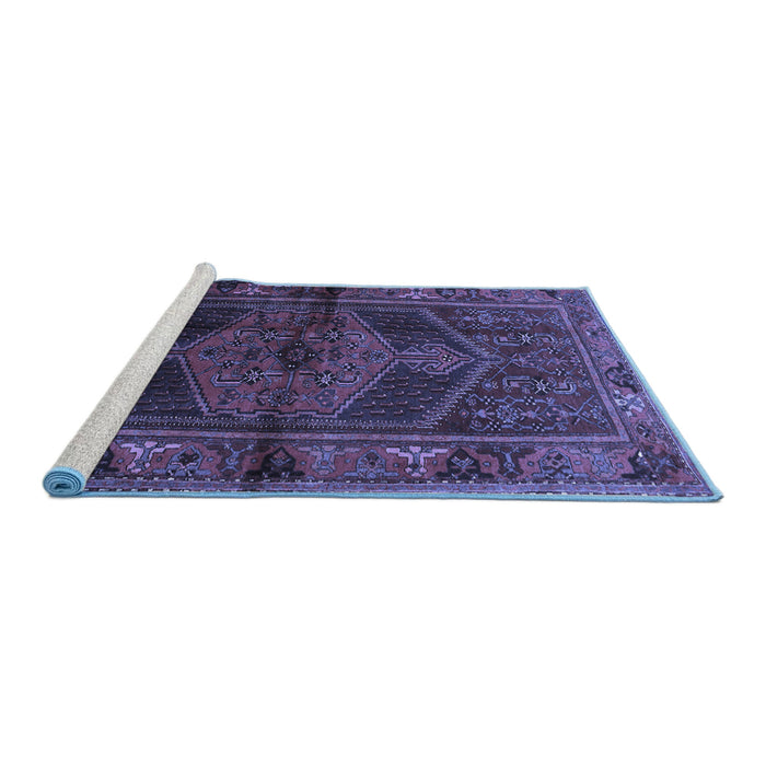 Sideview of Machine Washable Persian Blue Traditional Rug, wshtr691blu