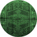 Round Machine Washable Persian Emerald Green Traditional Area Rugs, wshtr691emgrn