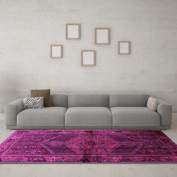 Machine Washable Persian Purple Traditional Area Rugs in a Living Room, wshtr691pur