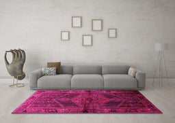Machine Washable Persian Pink Traditional Rug in a Living Room, wshtr691pnk