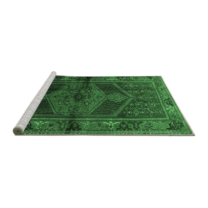 Sideview of Machine Washable Persian Emerald Green Traditional Area Rugs, wshtr691emgrn
