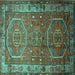 Square Machine Washable Persian Turquoise Traditional Area Rugs, wshtr692turq