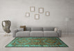 Machine Washable Persian Turquoise Traditional Area Rugs in a Living Room,, wshtr692turq