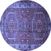 Round Machine Washable Persian Blue Traditional Rug, wshtr692blu