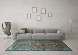 Machine Washable Persian Light Blue Traditional Rug in a Living Room, wshtr692lblu