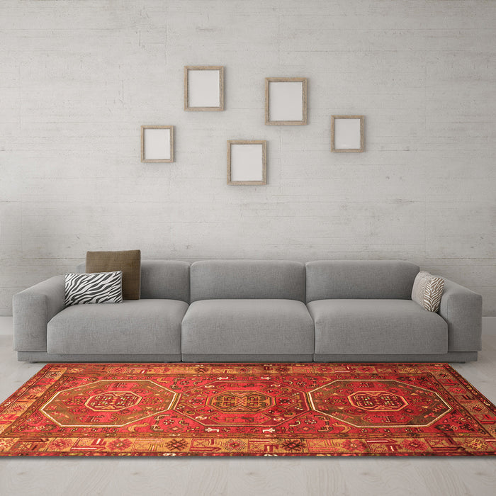 Machine Washable Persian Orange Traditional Area Rugs in a Living Room, wshtr692org