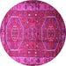 Round Machine Washable Persian Pink Traditional Rug, wshtr692pnk