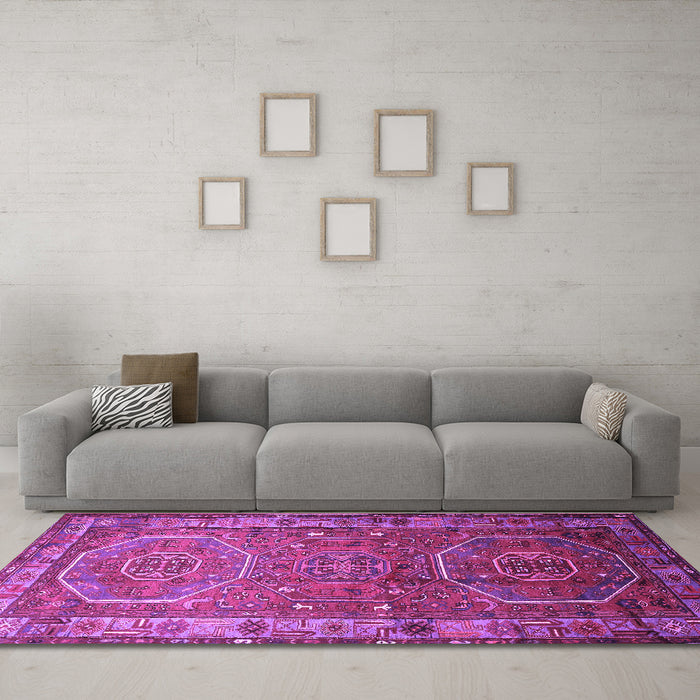 Machine Washable Persian Purple Traditional Area Rugs in a Living Room, wshtr692pur