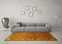 Machine Washable Persian Yellow Traditional Rug in a Living Room, wshtr692yw
