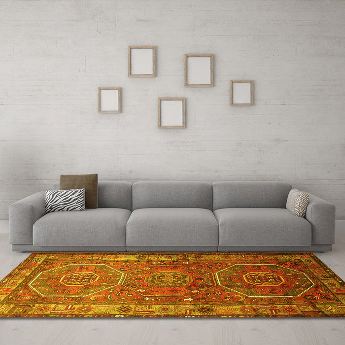 Machine Washable Persian Yellow Traditional Rug in a Living Room, wshtr692yw
