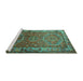 Sideview of Machine Washable Persian Turquoise Traditional Area Rugs, wshtr692turq