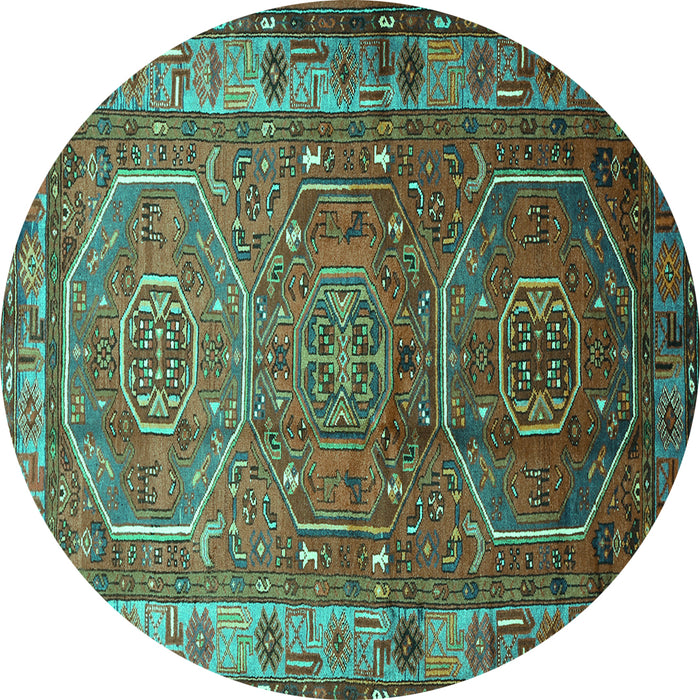 Round Machine Washable Persian Turquoise Traditional Area Rugs, wshtr692turq