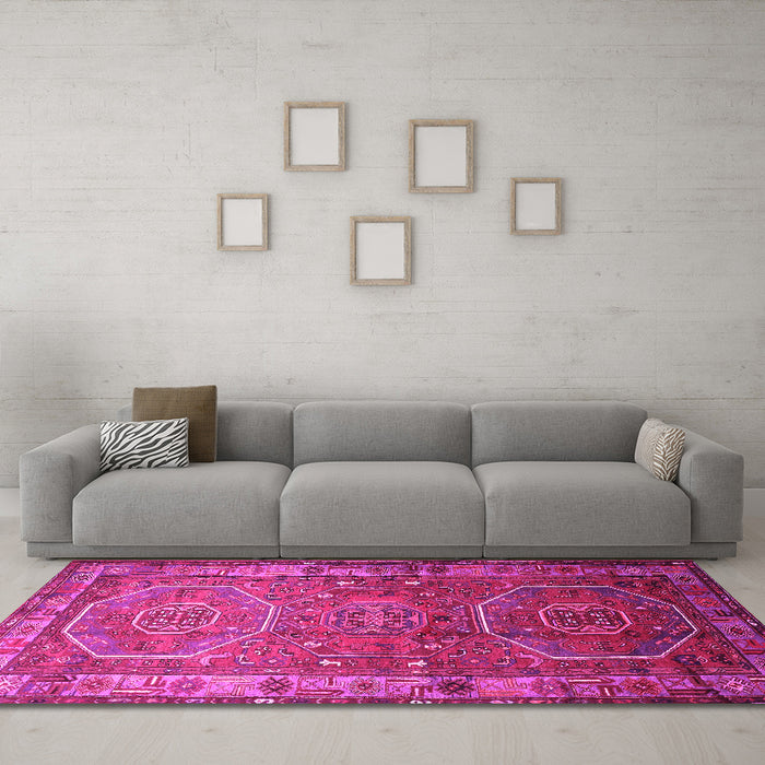 Machine Washable Persian Pink Traditional Rug in a Living Room, wshtr692pnk