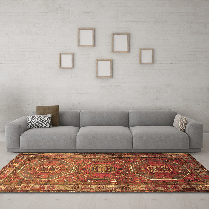 Machine Washable Persian Brown Traditional Rug in a Living Room,, wshtr692brn