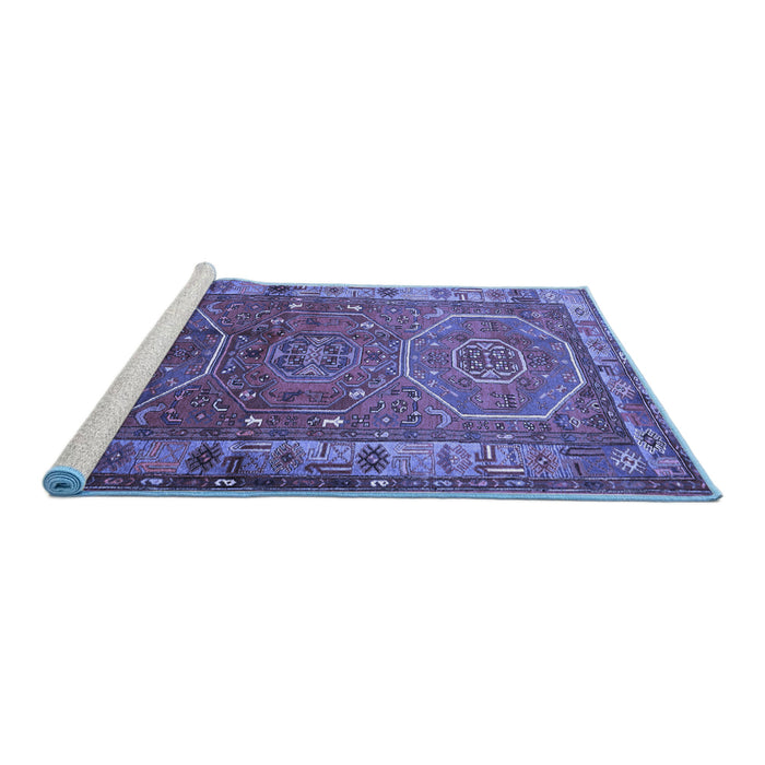 Sideview of Machine Washable Persian Blue Traditional Rug, wshtr692blu