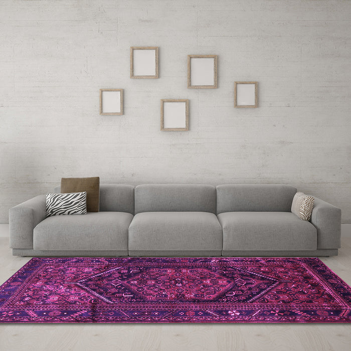 Machine Washable Persian Purple Traditional Area Rugs in a Living Room, wshtr693pur