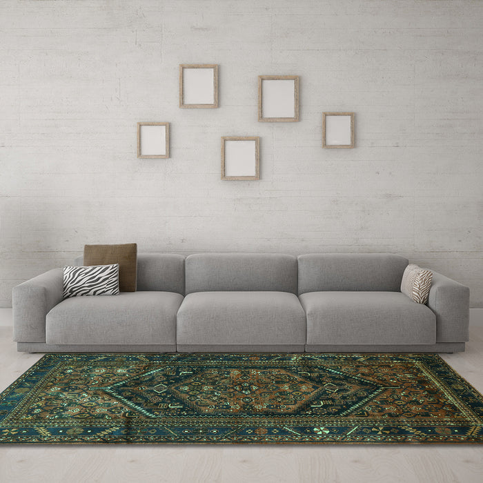 Machine Washable Persian Turquoise Traditional Area Rugs in a Living Room,, wshtr693turq