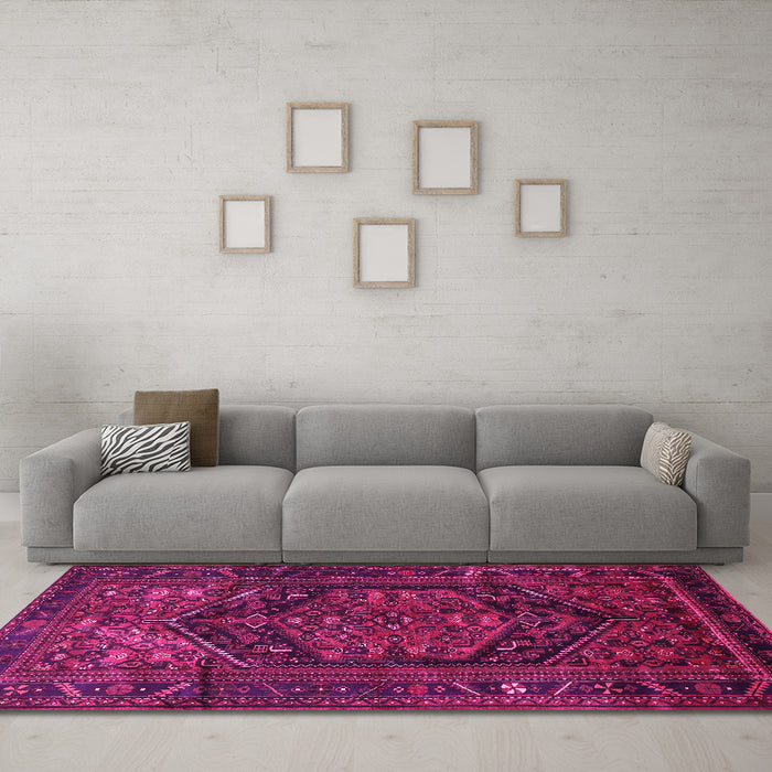 Machine Washable Persian Pink Traditional Rug in a Living Room, wshtr693pnk