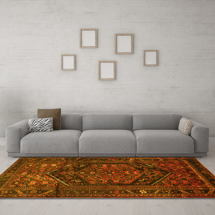 Machine Washable Persian Yellow Traditional Rug in a Living Room, wshtr693yw