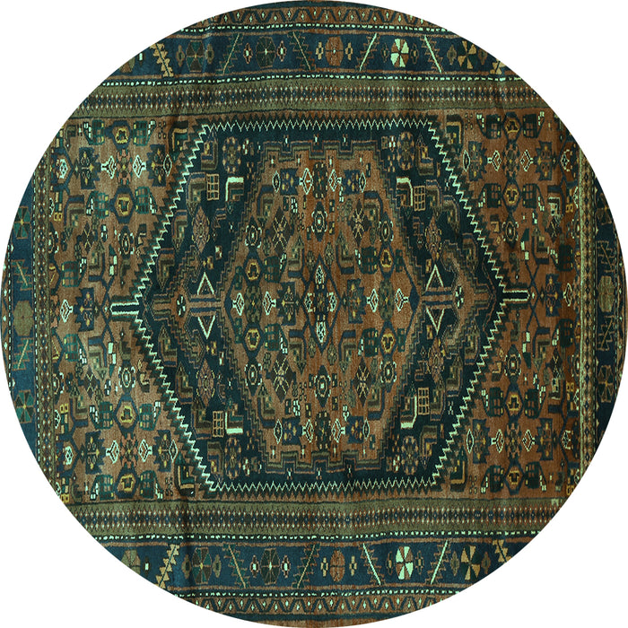 Round Persian Turquoise Traditional Rug, tr693turq
