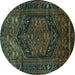Round Persian Turquoise Traditional Rug, tr693turq