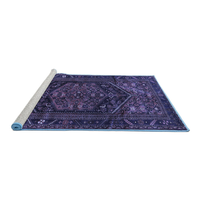 Sideview of Machine Washable Persian Blue Traditional Rug, wshtr693blu