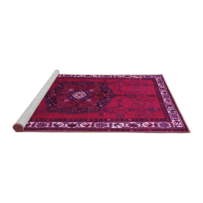 Sideview of Machine Washable Persian Pink Traditional Rug, wshtr694pnk