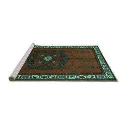 Sideview of Machine Washable Persian Turquoise Traditional Area Rugs, wshtr694turq