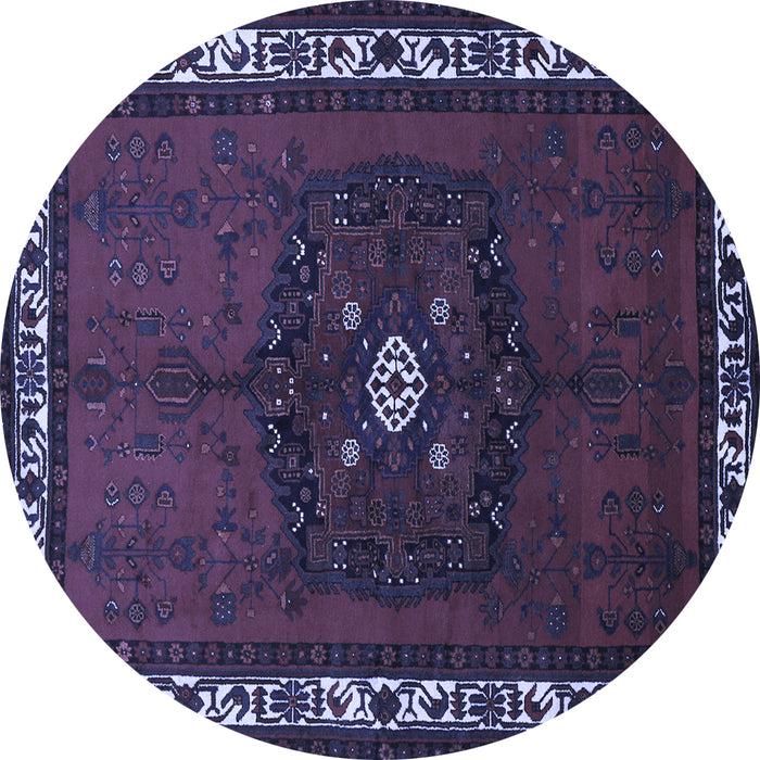 Round Machine Washable Persian Blue Traditional Rug, wshtr694blu