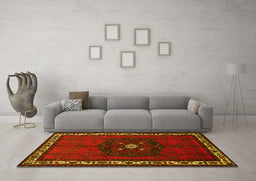 Machine Washable Persian Yellow Traditional Rug in a Living Room, wshtr694yw