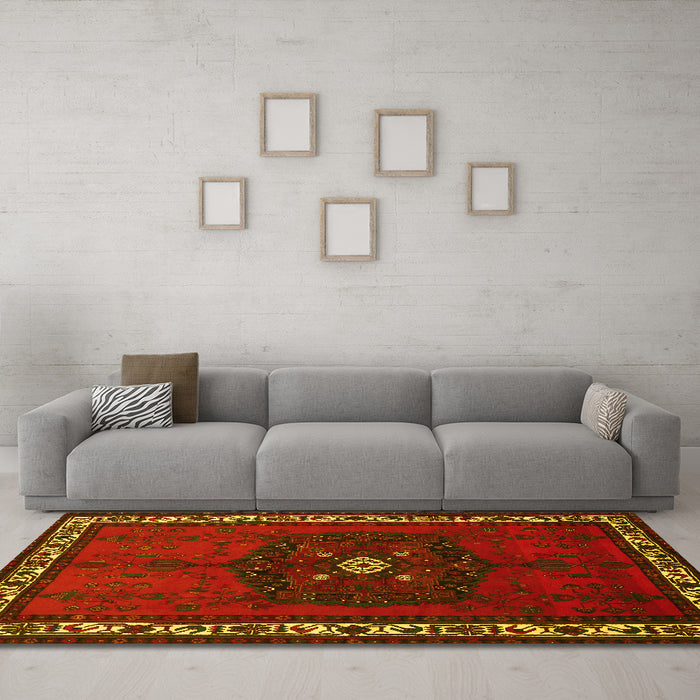 Machine Washable Persian Yellow Traditional Rug in a Living Room, wshtr694yw