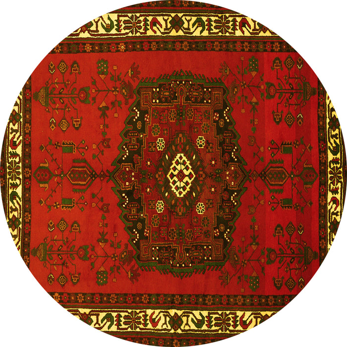Round Machine Washable Persian Yellow Traditional Rug, wshtr694yw