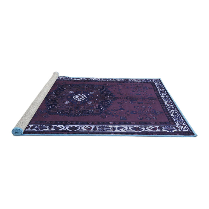 Sideview of Machine Washable Persian Blue Traditional Rug, wshtr694blu