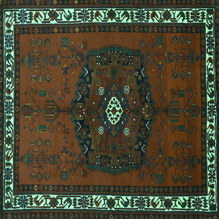 Square Machine Washable Persian Turquoise Traditional Area Rugs, wshtr694turq