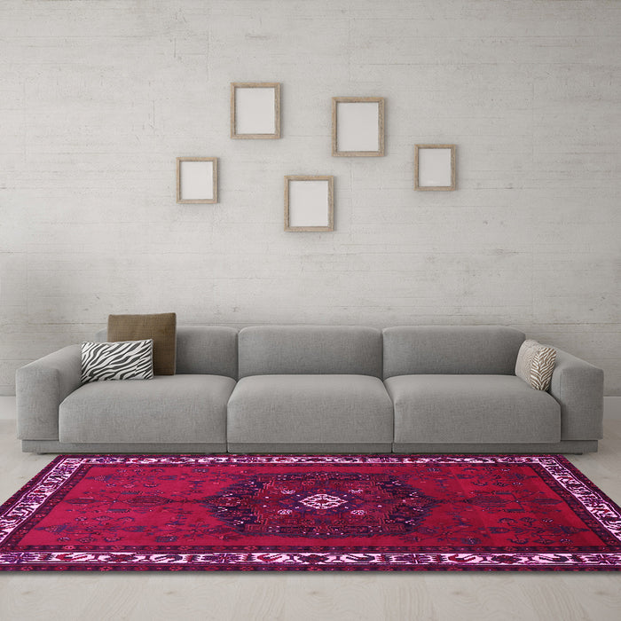 Machine Washable Persian Pink Traditional Rug in a Living Room, wshtr694pnk