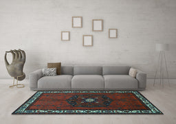 Machine Washable Persian Light Blue Traditional Rug in a Living Room, wshtr694lblu