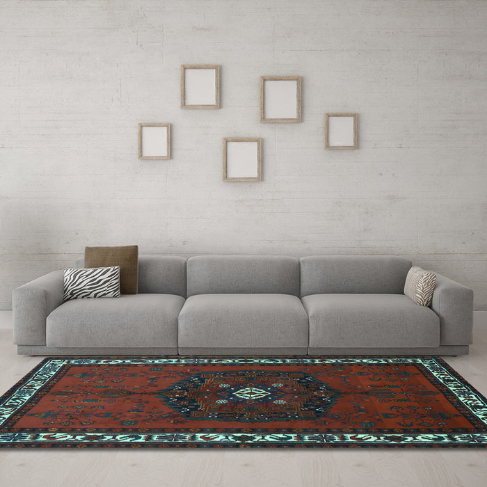 Machine Washable Persian Light Blue Traditional Rug in a Living Room, wshtr694lblu