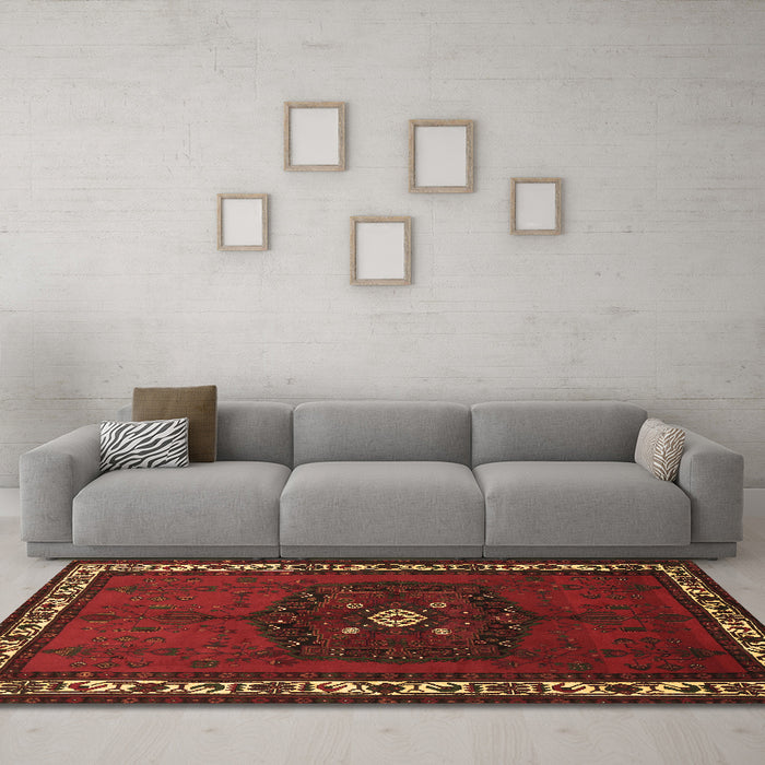 Machine Washable Persian Brown Traditional Rug in a Living Room,, wshtr694brn
