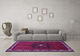Machine Washable Persian Purple Traditional Area Rugs in a Living Room, wshtr694pur