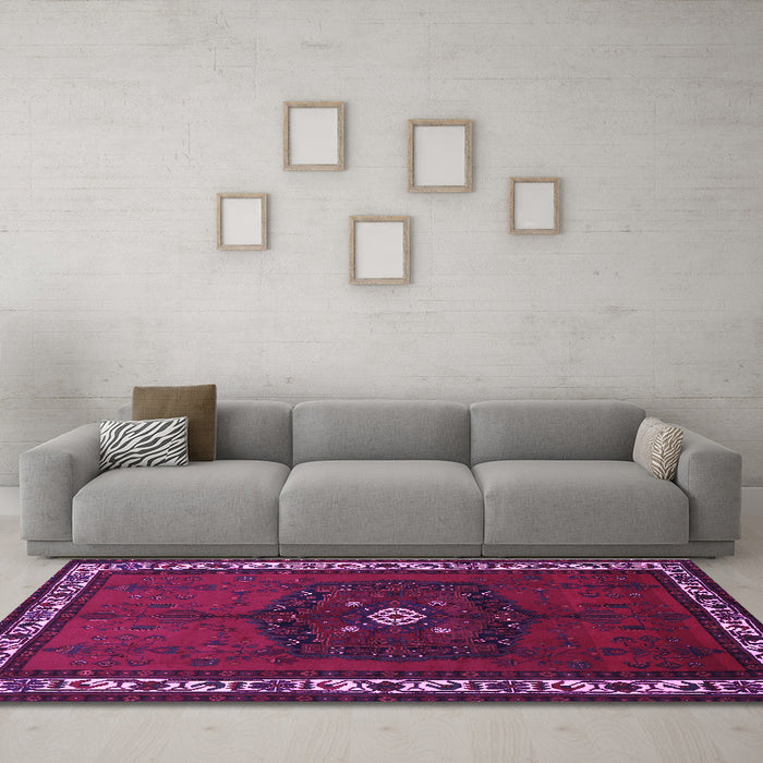 Machine Washable Persian Purple Traditional Area Rugs in a Living Room, wshtr694pur