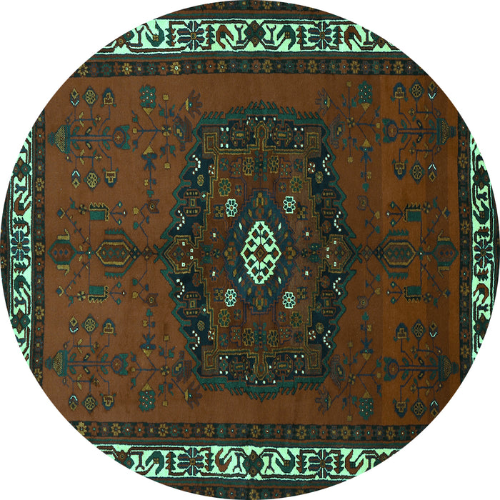 Round Persian Turquoise Traditional Rug, tr694turq