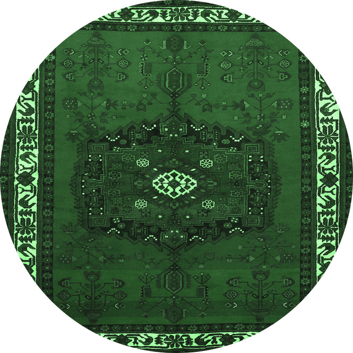 Round Persian Emerald Green Traditional Rug, tr694emgrn